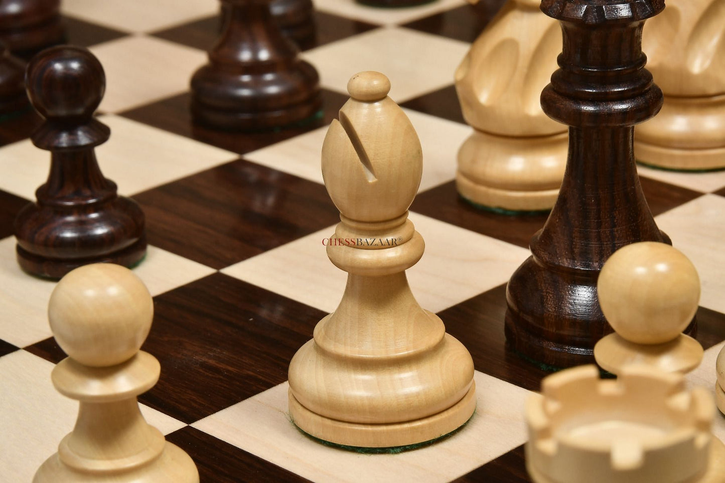 The American Staunton Series Weighted Tournament Chess Pieces in Rosewood & Box Wood - 4.1" King