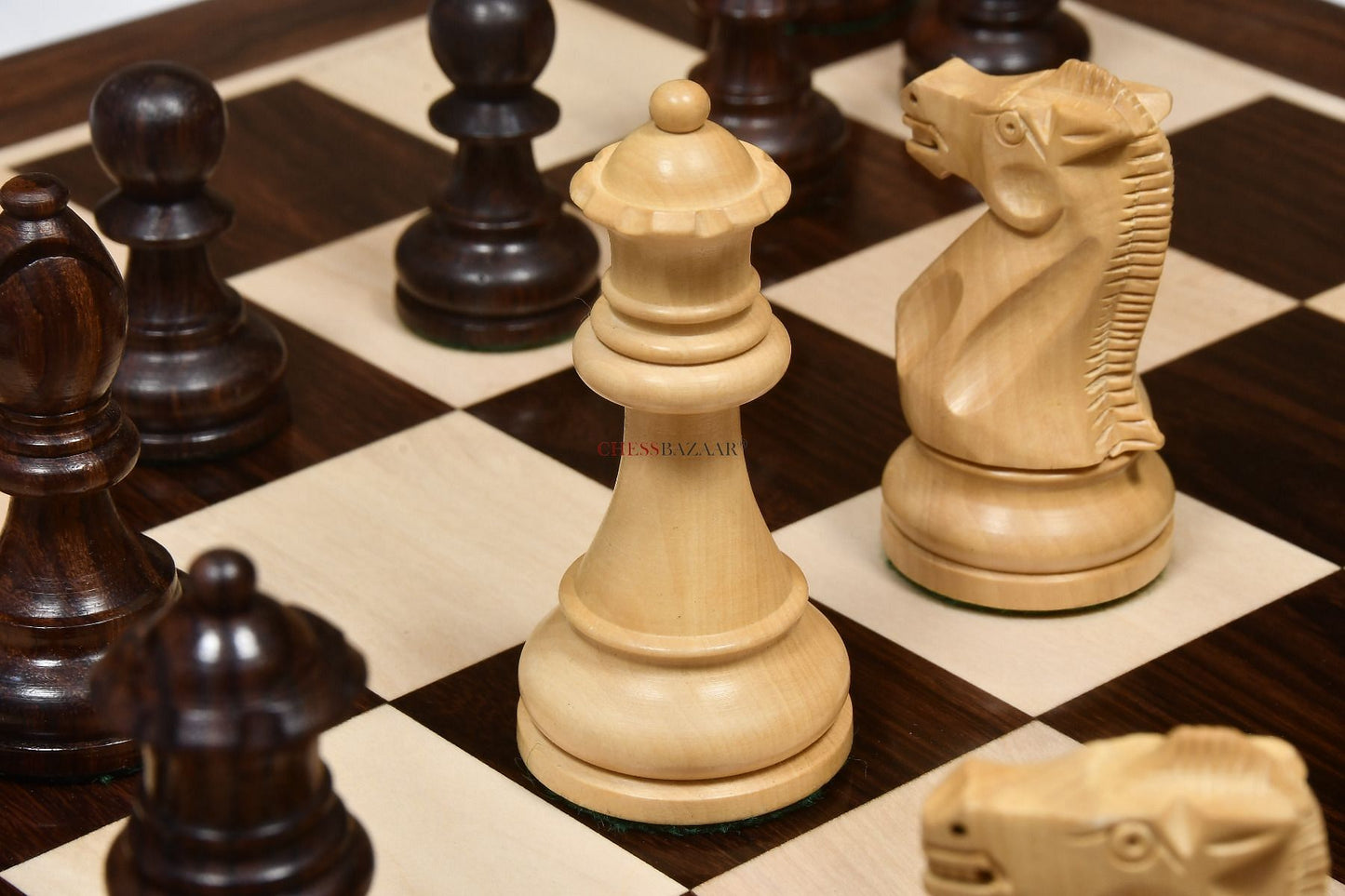 The American Staunton Series Weighted Tournament Chess Pieces in Rosewood & Box Wood - 4.1" King