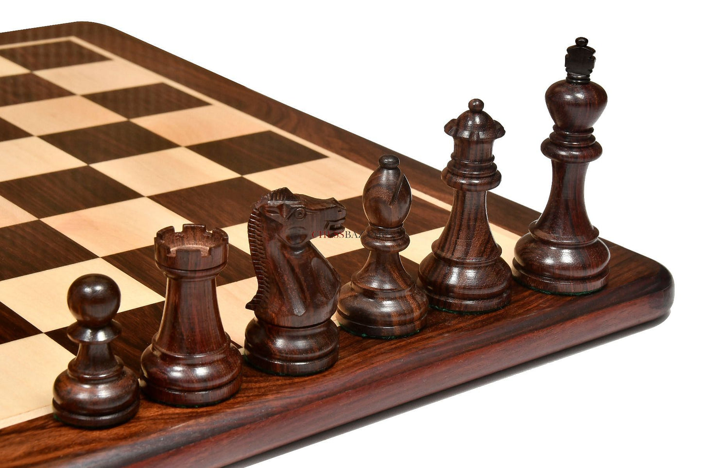The American Staunton Series Weighted Tournament Chess Pieces in Rosewood & Box Wood - 4.1" King