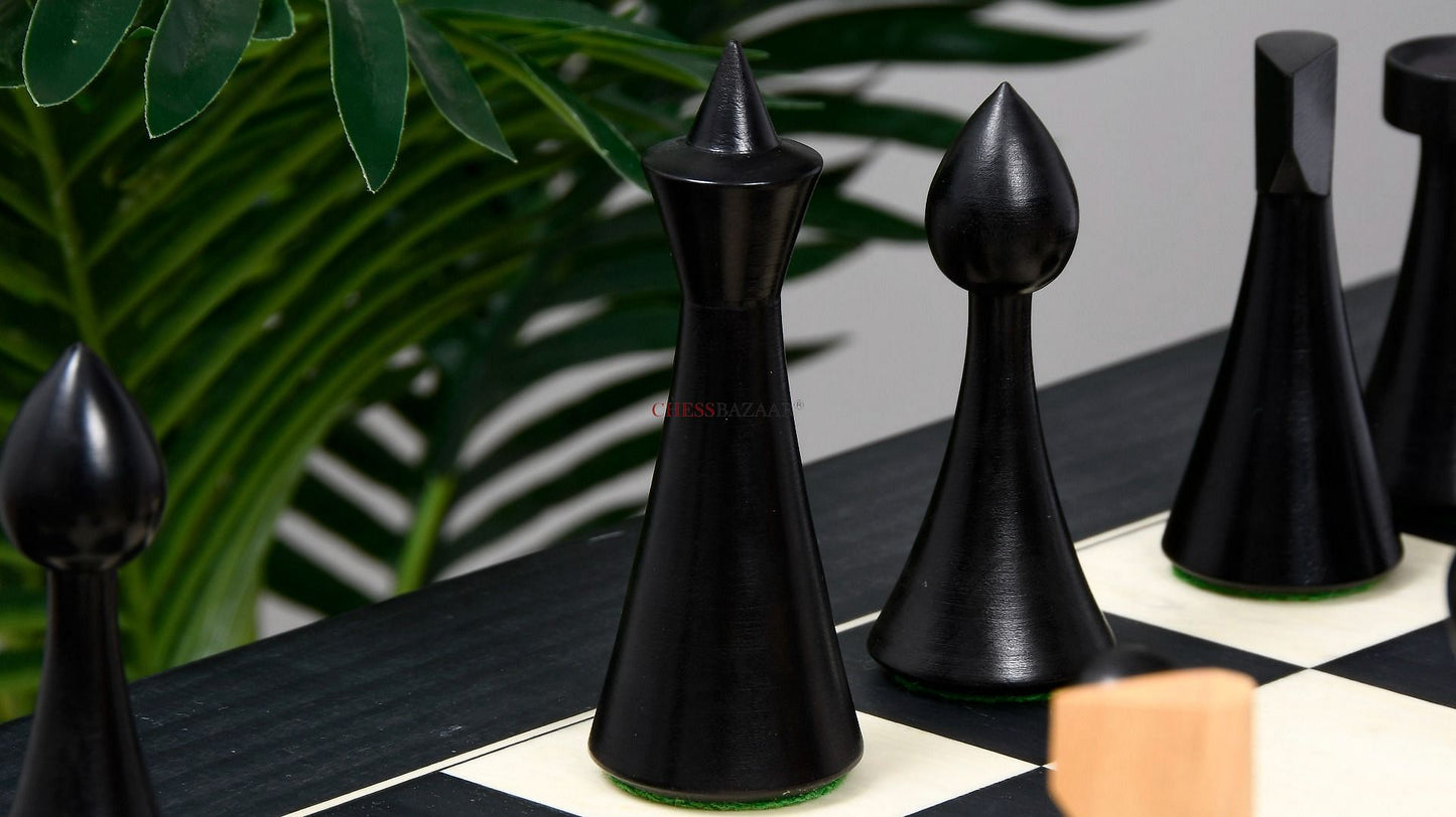 Minimalist Hermann Ohme Chess Pieces in Dyed Boxwood & Box Wood - 3.75" King