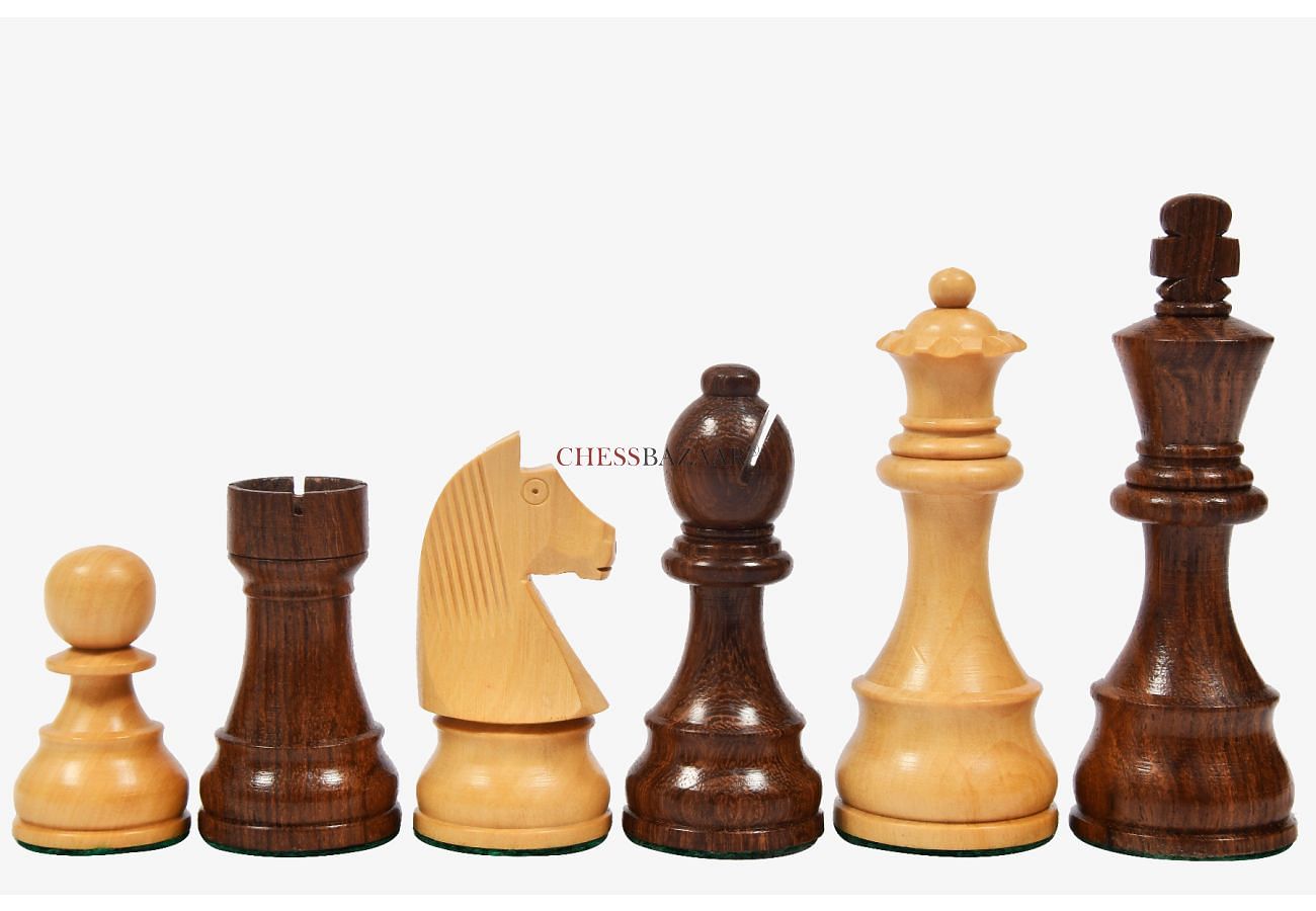 Tournament Series Staunton Chess Pieces with German Knight in Sheesham & Boxwood - 3.75" King