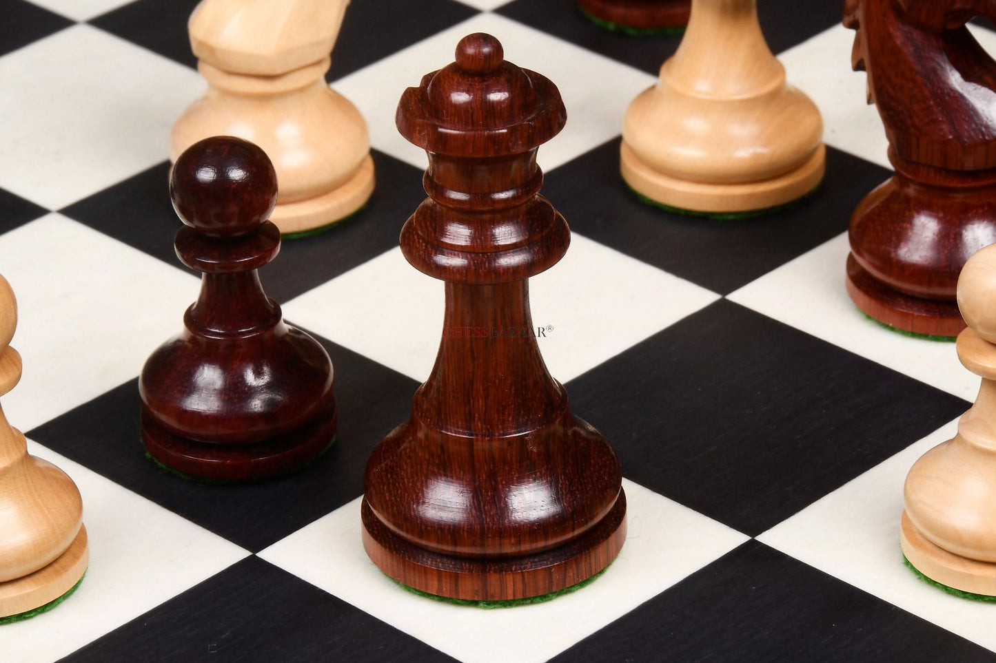 Special Edition Reproduced Vintage 1950's Circa Bohemia Staunton Series German Chess Pieces in Bud Rosewood and Boxwood - 3.89" King