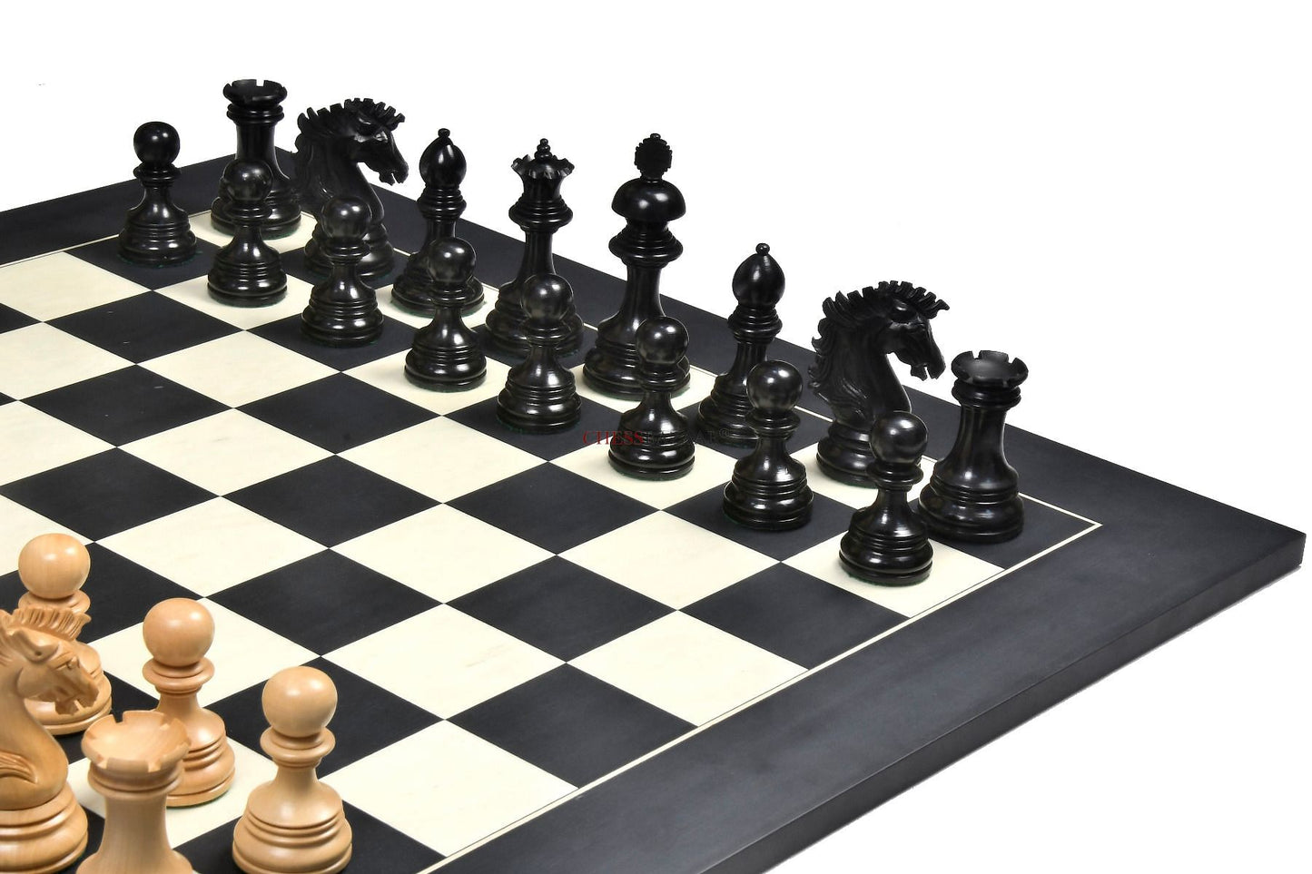 New Indian-American Luxury Series Weighted Chess Pieces in Genuine Ebony Wood & Indian Box Wood V2.0 - 4.4" King
