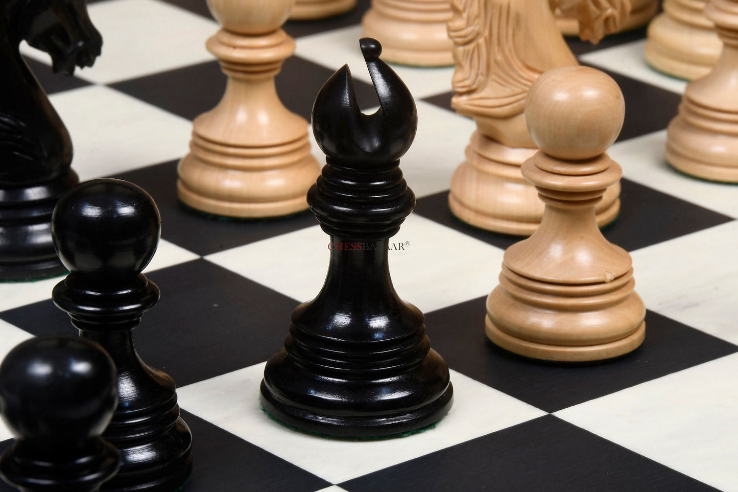 New Indian-American Luxury Series Weighted Chess Pieces in Genuine Ebony Wood & Indian Box Wood V2.0 - 4.4" King