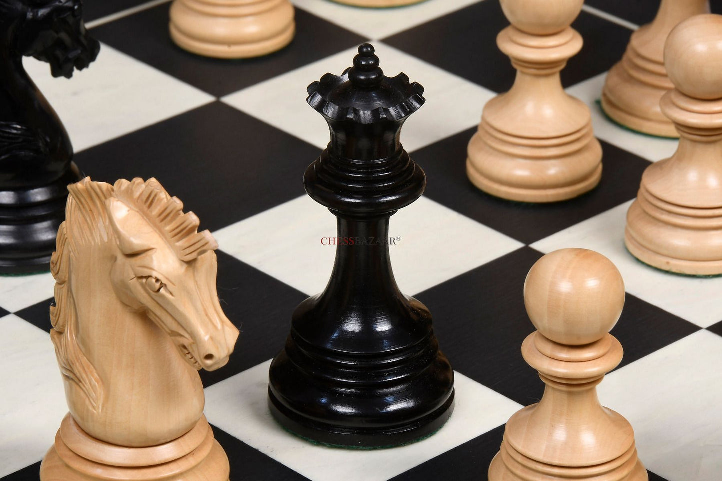 New Indian-American Luxury Series Weighted Chess Pieces in Genuine Ebony Wood & Indian Box Wood V2.0 - 4.4" King