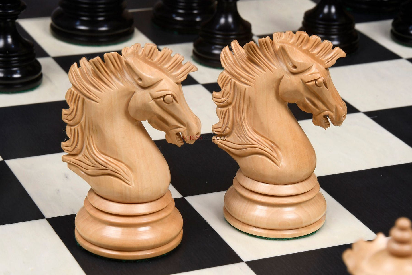 New Indian-American Luxury Series Weighted Chess Pieces in Genuine Ebony Wood & Indian Box Wood V2.0 - 4.4" King
