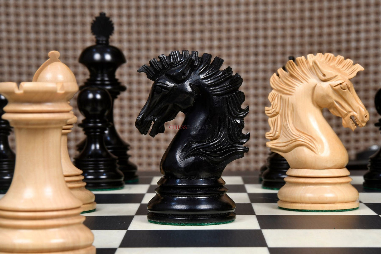 New Indian-American Luxury Series Weighted Chess Pieces in Genuine Ebony Wood & Indian Box Wood V2.0 - 4.4" King