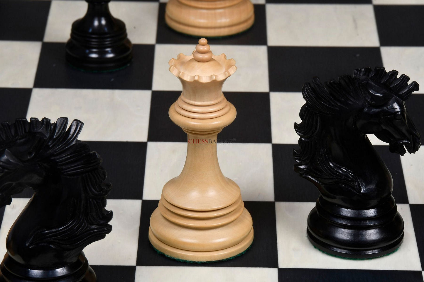 New Indian-American Luxury Series Weighted Chess Pieces in Genuine Ebony Wood & Indian Box Wood V2.0 - 4.4" King