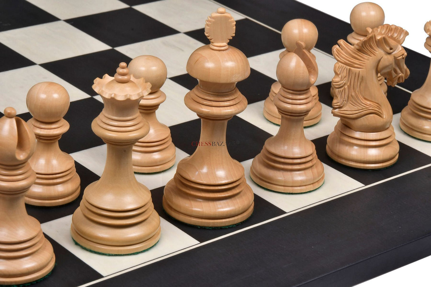 New Indian-American Luxury Series Weighted Chess Pieces in Genuine Ebony Wood & Indian Box Wood V2.0 - 4.4" King