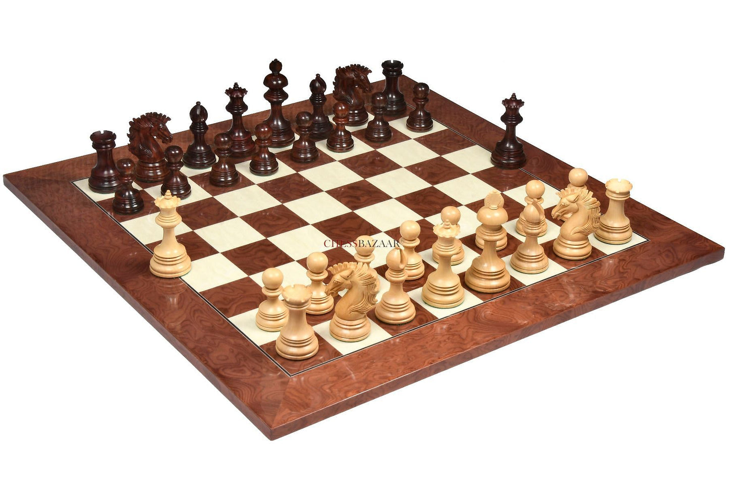 New Indian-American Luxury Series Triple Weighted Chess Pieces in Bud Rosewood(Padauk) / Box Wood Ver 2.0 - 4.4" King