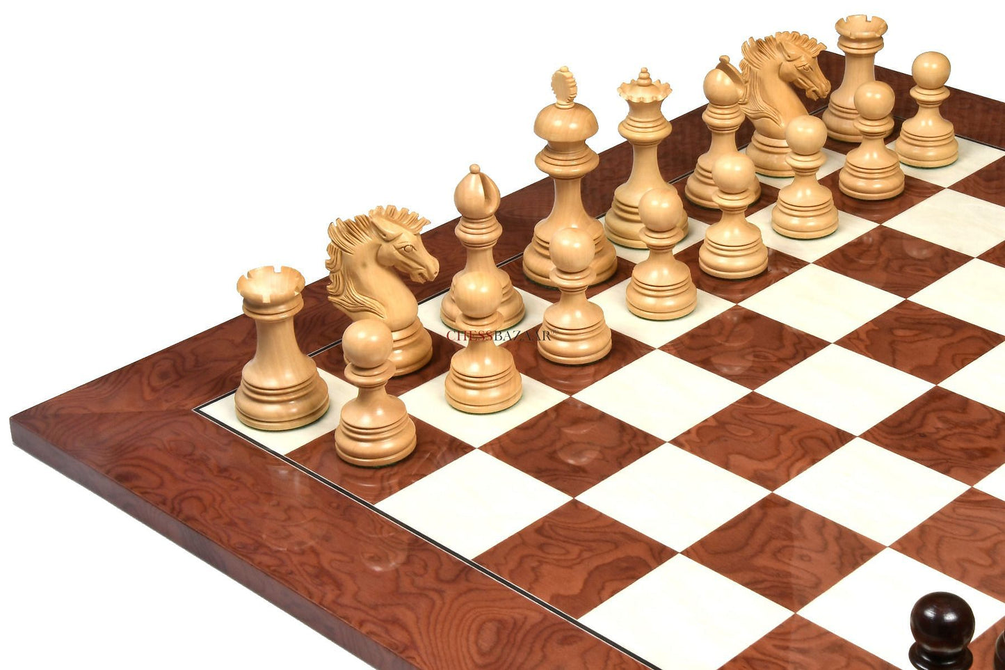 New Indian-American Luxury Series Triple Weighted Chess Pieces in Bud Rosewood(Padauk) / Box Wood Ver 2.0 - 4.4" King