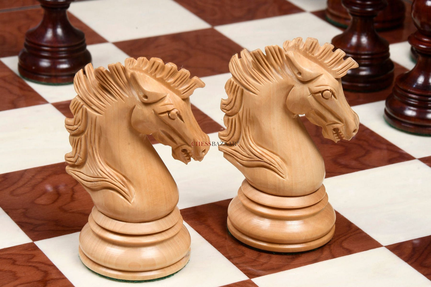 New Indian-American Luxury Series Triple Weighted Chess Pieces in Bud Rosewood(Padauk) / Box Wood Ver 2.0 - 4.4" King