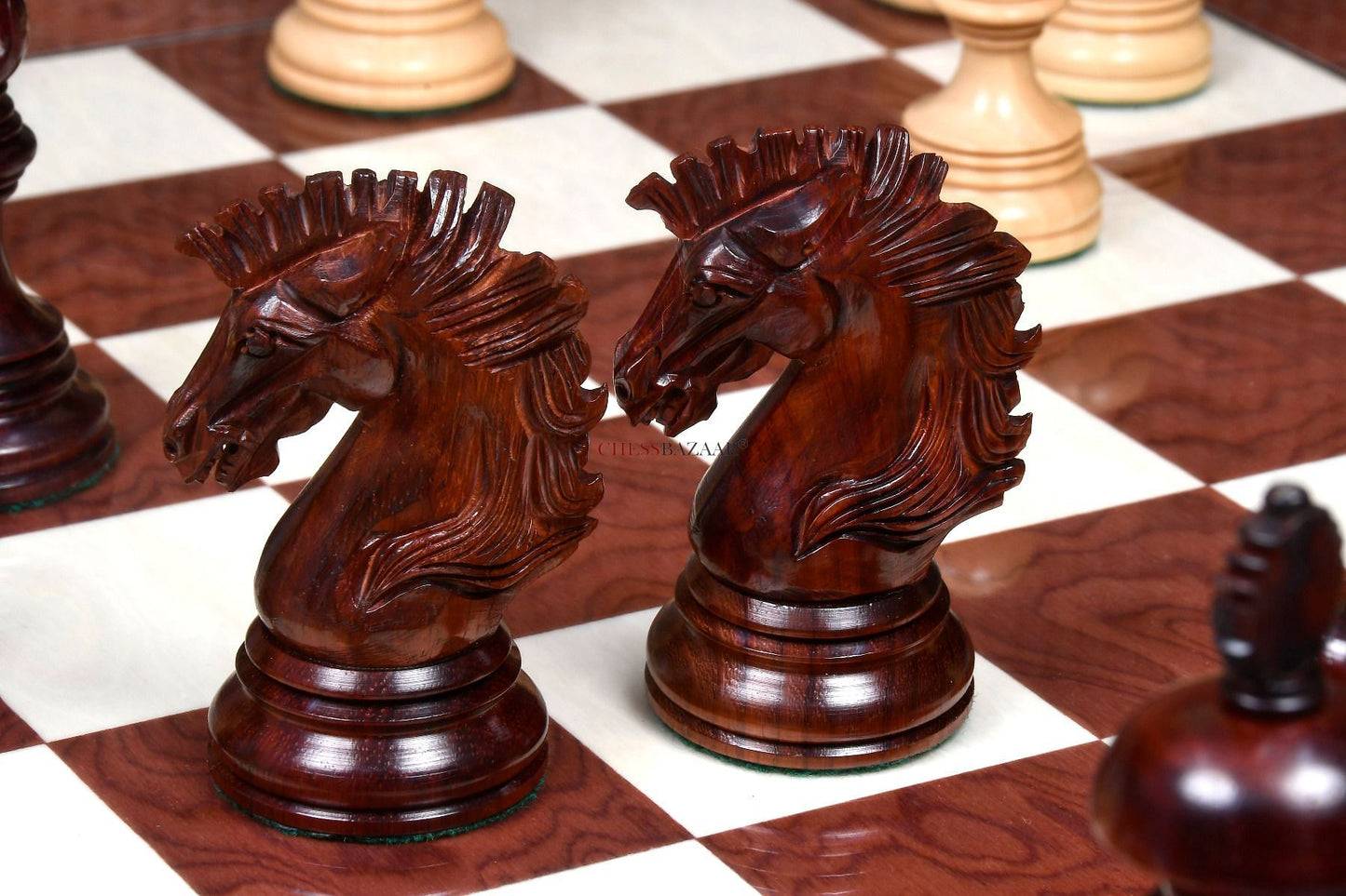New Indian-American Luxury Series Triple Weighted Chess Pieces in Bud Rosewood(Padauk) / Box Wood Ver 2.0 - 4.4" King