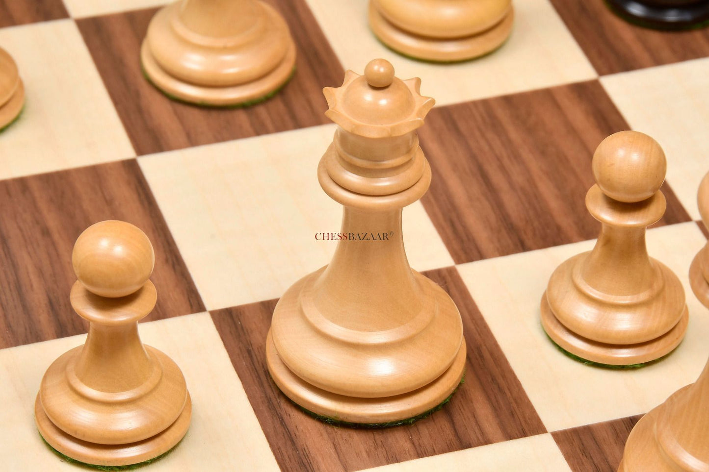 Reproduced 1880s-90s Circa Lasker Staunton Pattern Antique Chess Pieces in Ebony / Boxwood with King Side Stamping - 3.75" King