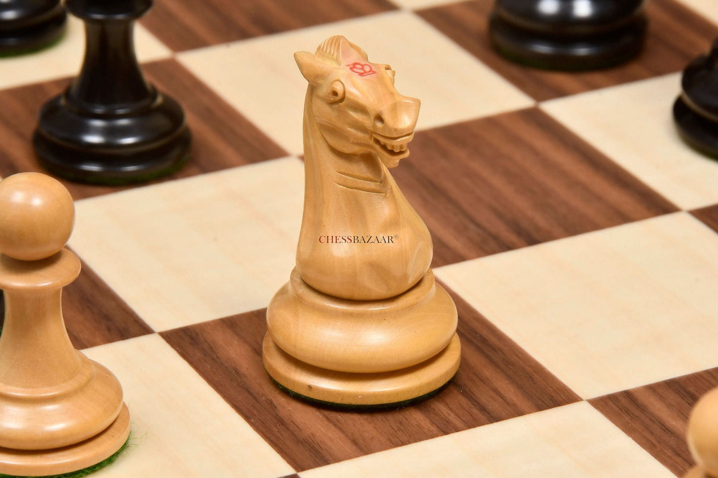 Reproduced 1880s-90s Circa Lasker Staunton Pattern Antique Chess Pieces in Ebony / Boxwood with King Side Stamping - 3.75" King