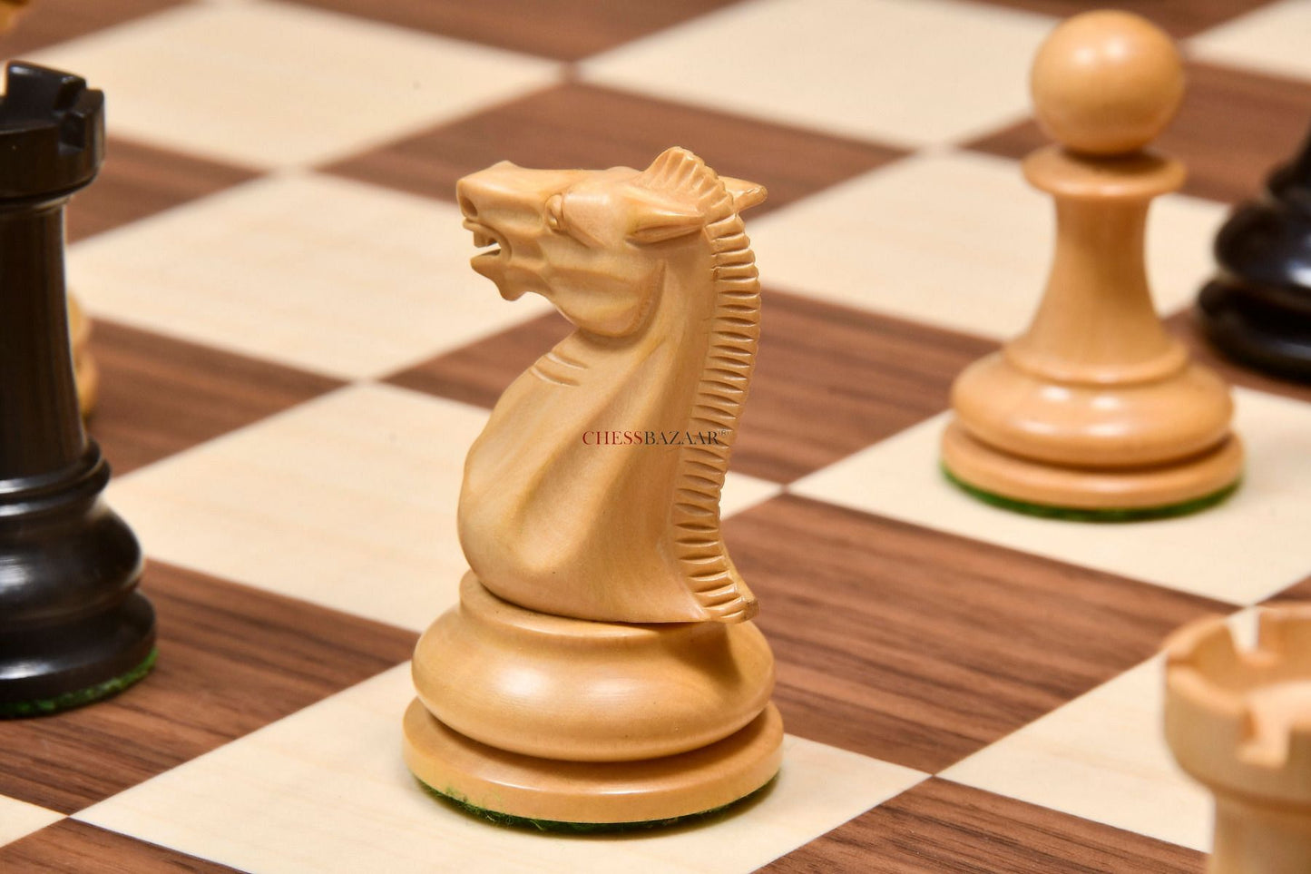 Reproduced 1880s-90s Circa Lasker Staunton Pattern Antique Chess Pieces in Ebony / Boxwood with King Side Stamping - 3.75" King