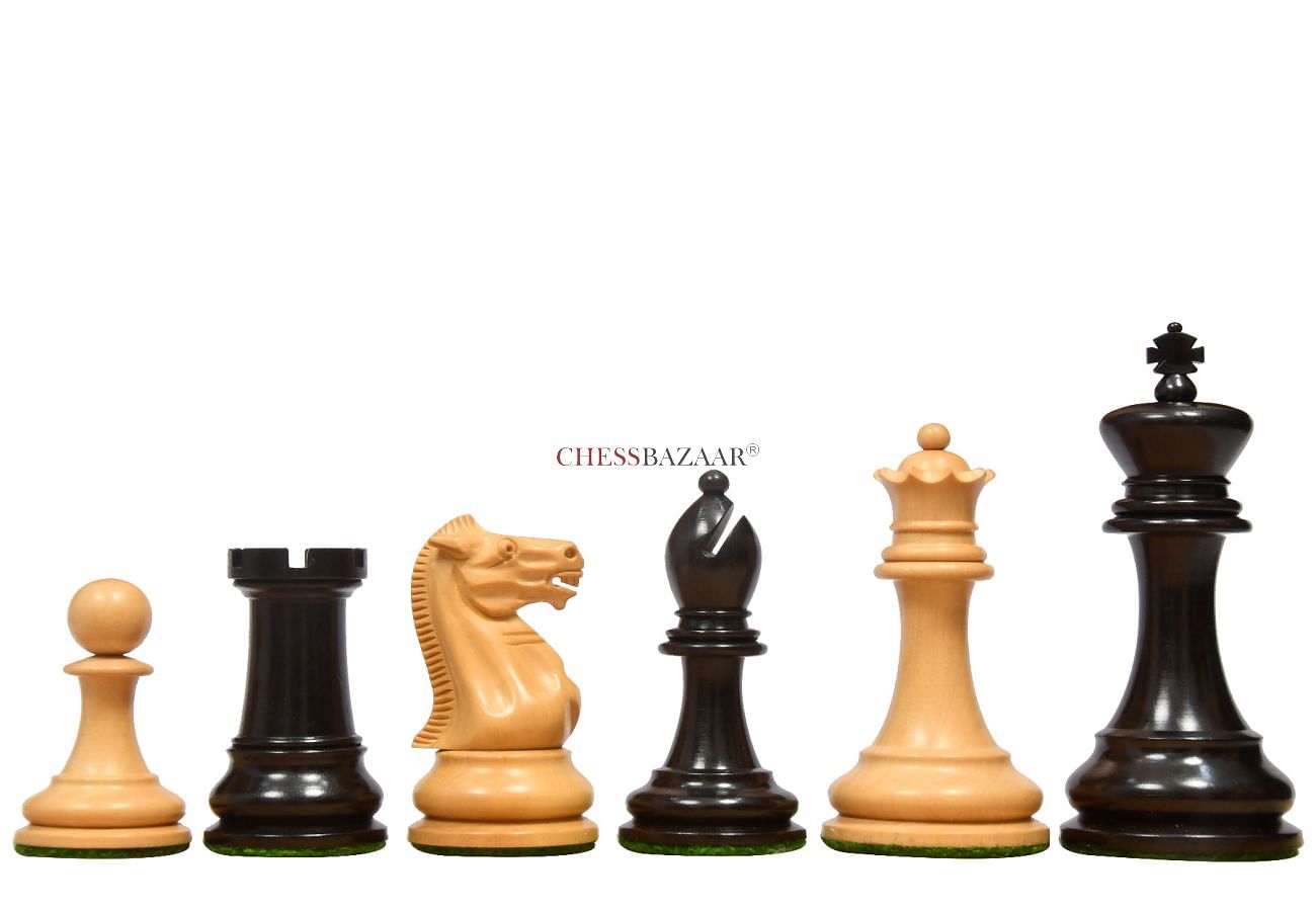 Reproduced 1880s-90s Circa Lasker Staunton Pattern Antique Chess Pieces in Ebony / Boxwood with King Side Stamping - 3.75" King