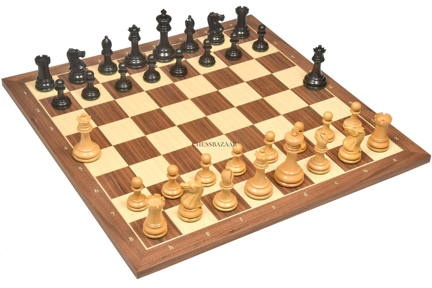 Reproduced 1880s-90s Circa Lasker Staunton Pattern Antique Chess Pieces in Ebony / Boxwood with King Side Stamping - 3.75" King
