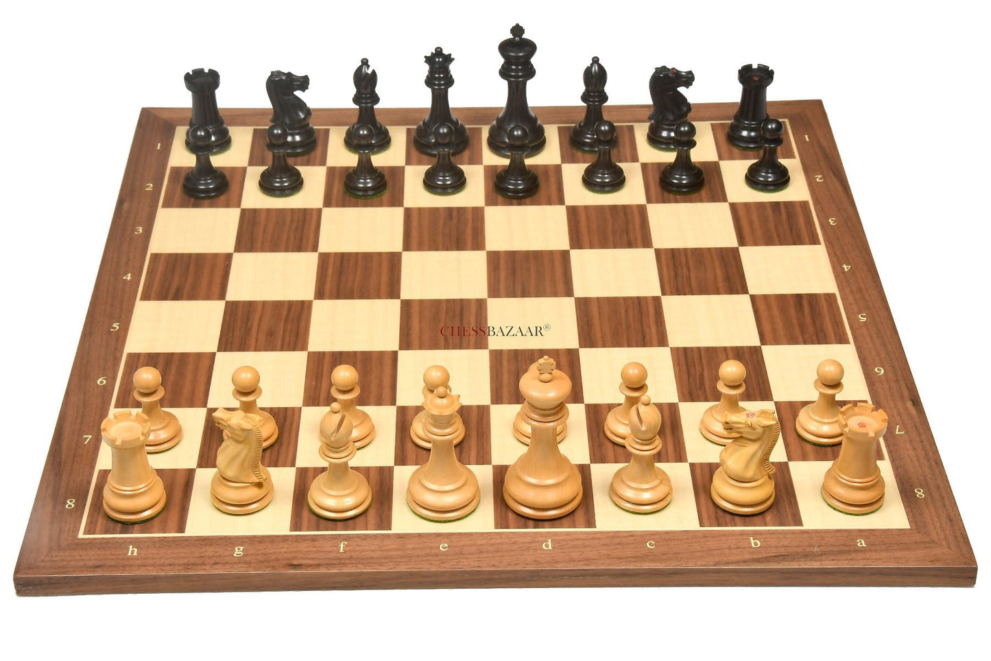 Reproduced 1880s-90s Circa Lasker Staunton Pattern Antique Chess Pieces in Ebony / Boxwood with King Side Stamping - 3.75" King