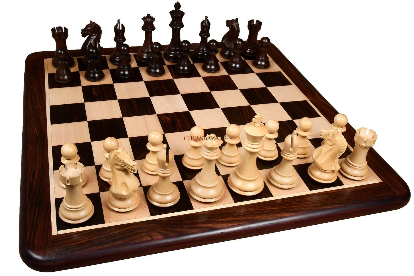 Fierce Knight Staunton Series Chess Pieces in Rosewood & Box Wood - 4.1" King