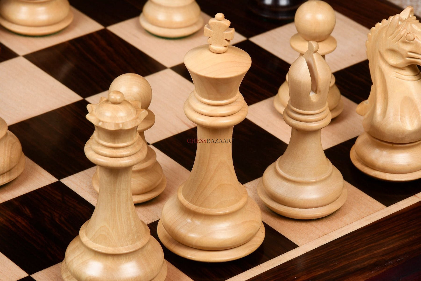 Fierce Knight Staunton Series Chess Pieces in Rosewood & Box Wood - 4.1" King