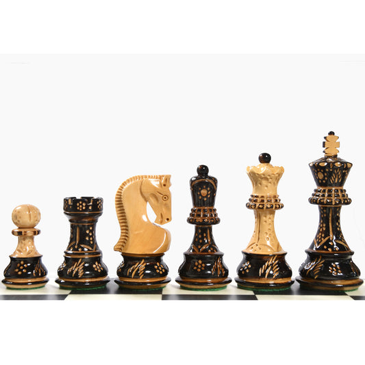 1959 Reproduced Russian Zagreb Staunton Series Chess Pieces in Burnt & Natural Box Wood - 3.75" King