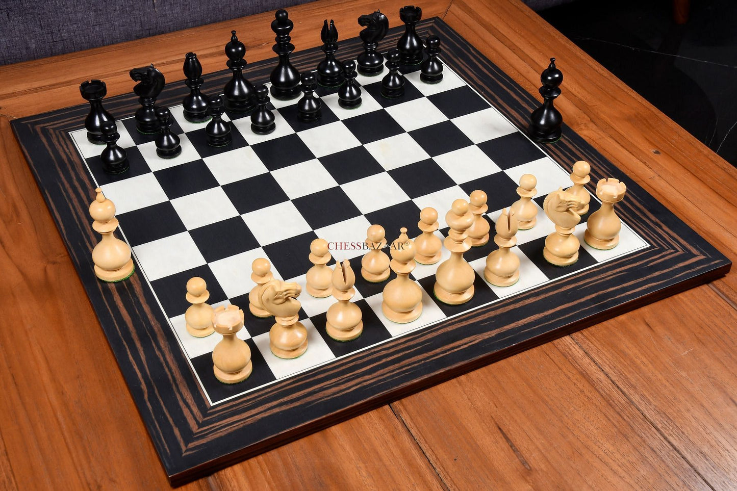 Reproduced Antique Series Dublin Pattern Calvert Chess Pieces in Ebonized & Natural Boxwood - 4.1" King