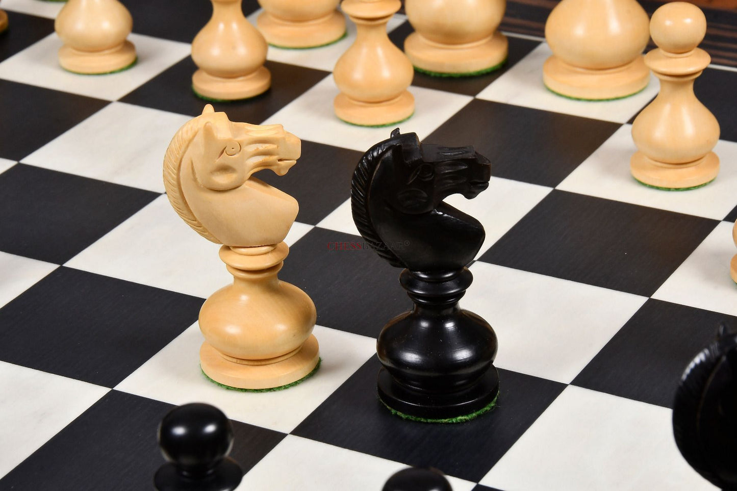 Reproduced Antique Series Dublin Pattern Calvert Chess Pieces in Ebonized & Natural Boxwood - 4.1" King