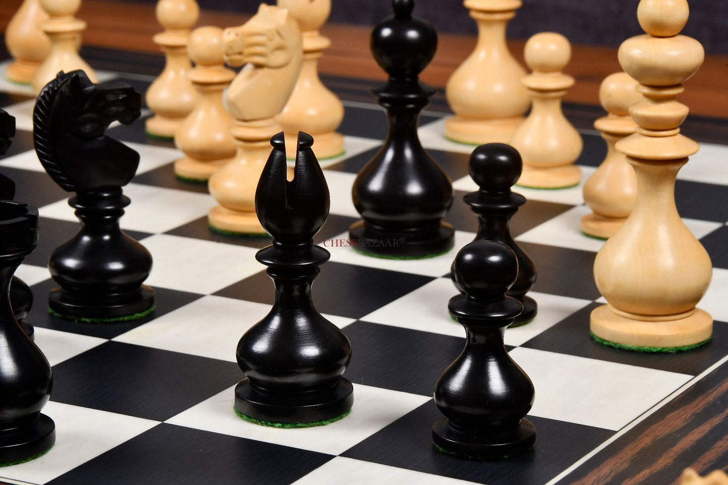 Reproduced Antique Series Dublin Pattern Calvert Chess Pieces in Ebonized & Natural Boxwood - 4.1" King