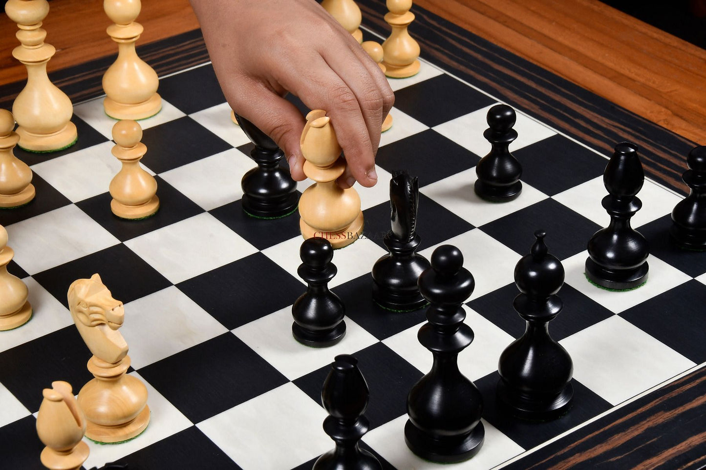 Reproduced Antique Series Dublin Pattern Calvert Chess Pieces in Ebonized & Natural Boxwood - 4.1" King