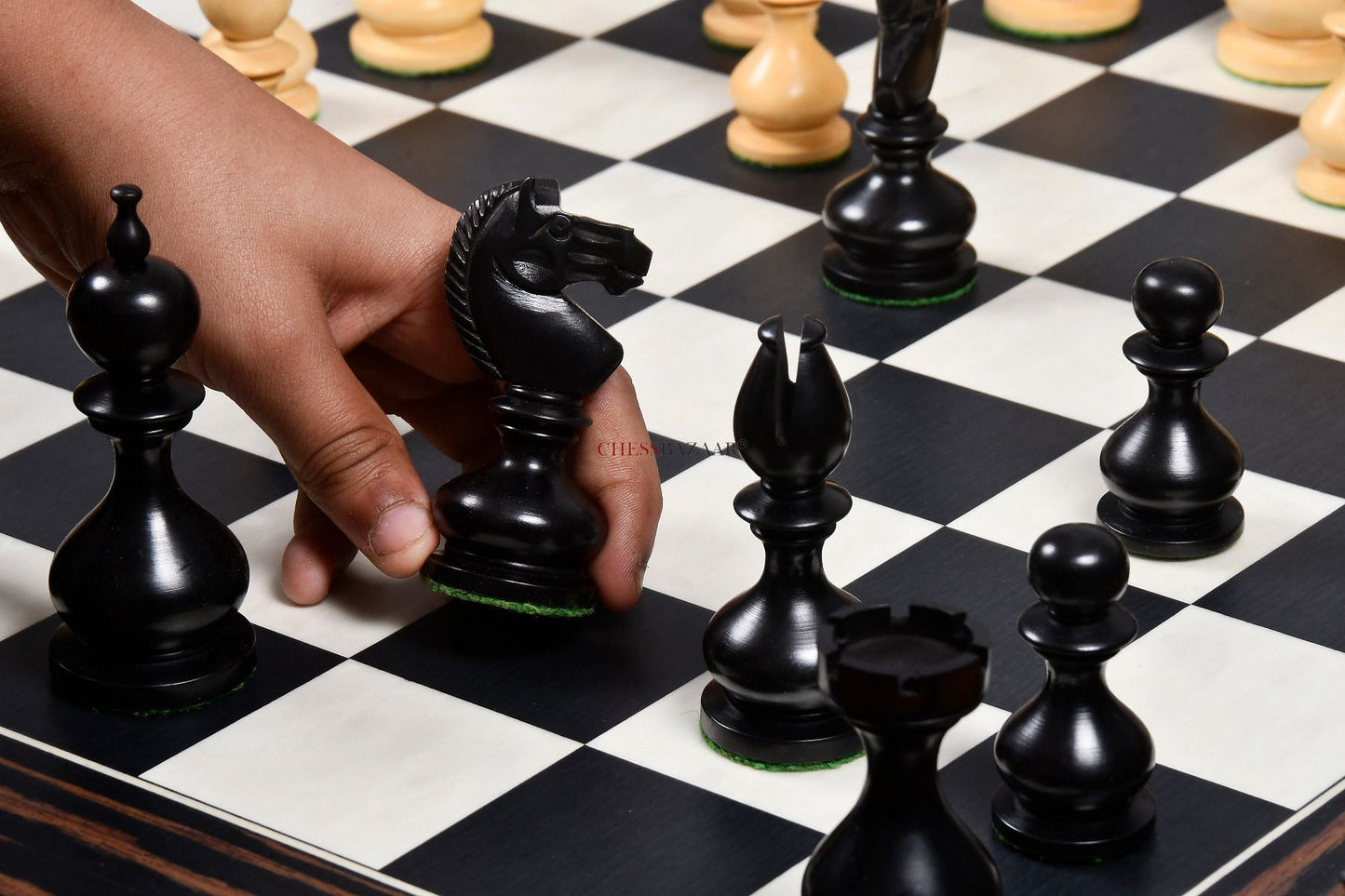 Reproduced Antique Series Dublin Pattern Calvert Chess Pieces in Ebonized & Natural Boxwood - 4.1" King