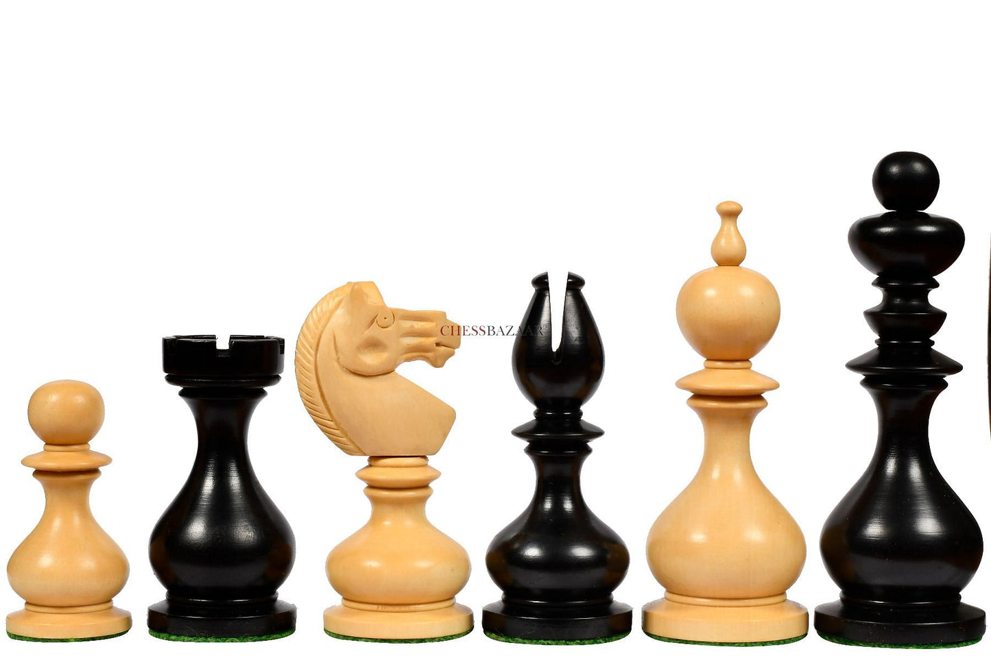 Reproduced Antique Dublin Pattern Calvert Chess Pieces in Ebonized & Natural Boxwood With Board & Storage Box- 4.1" King
