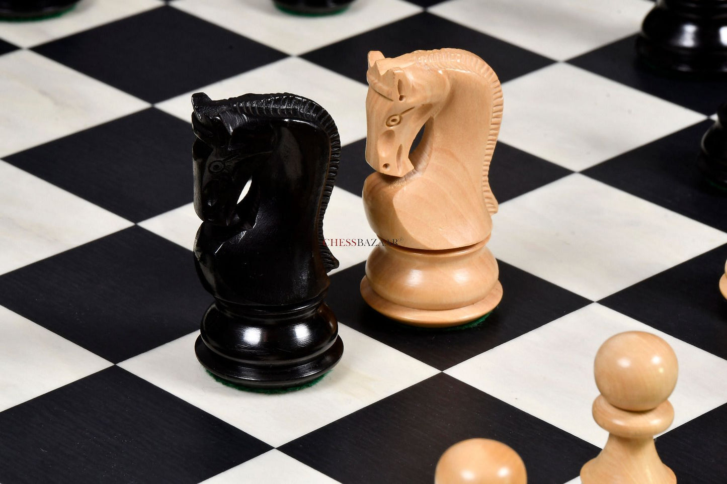 Old 1959 Russian Zagreb Staunton Chess Pieces in Finish Ebonized Boxwood / Natural Boxwood - 3.8" King