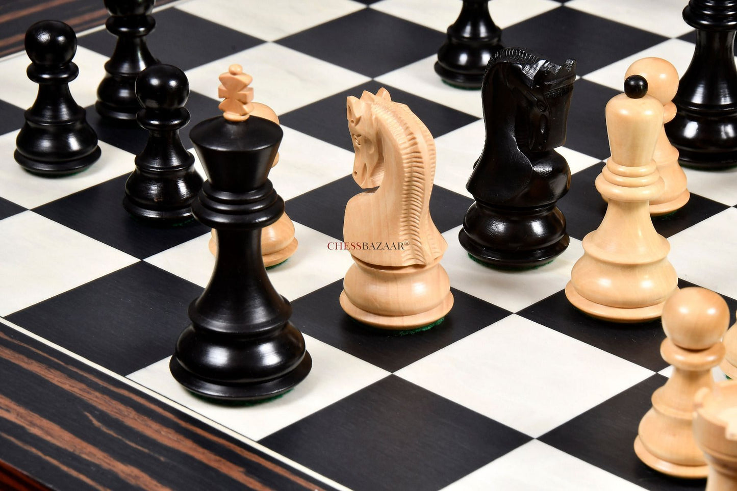 Old 1959 Russian Zagreb Staunton Chess Pieces in Finish Ebonized Boxwood / Natural Boxwood - 3.8" King