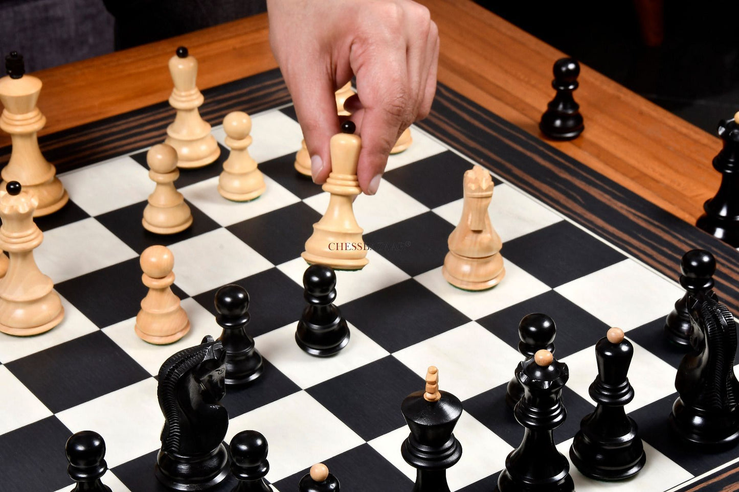 Old 1959 Russian Zagreb Staunton Chess Pieces in Finish Ebonized Boxwood / Natural Boxwood - 3.8" King