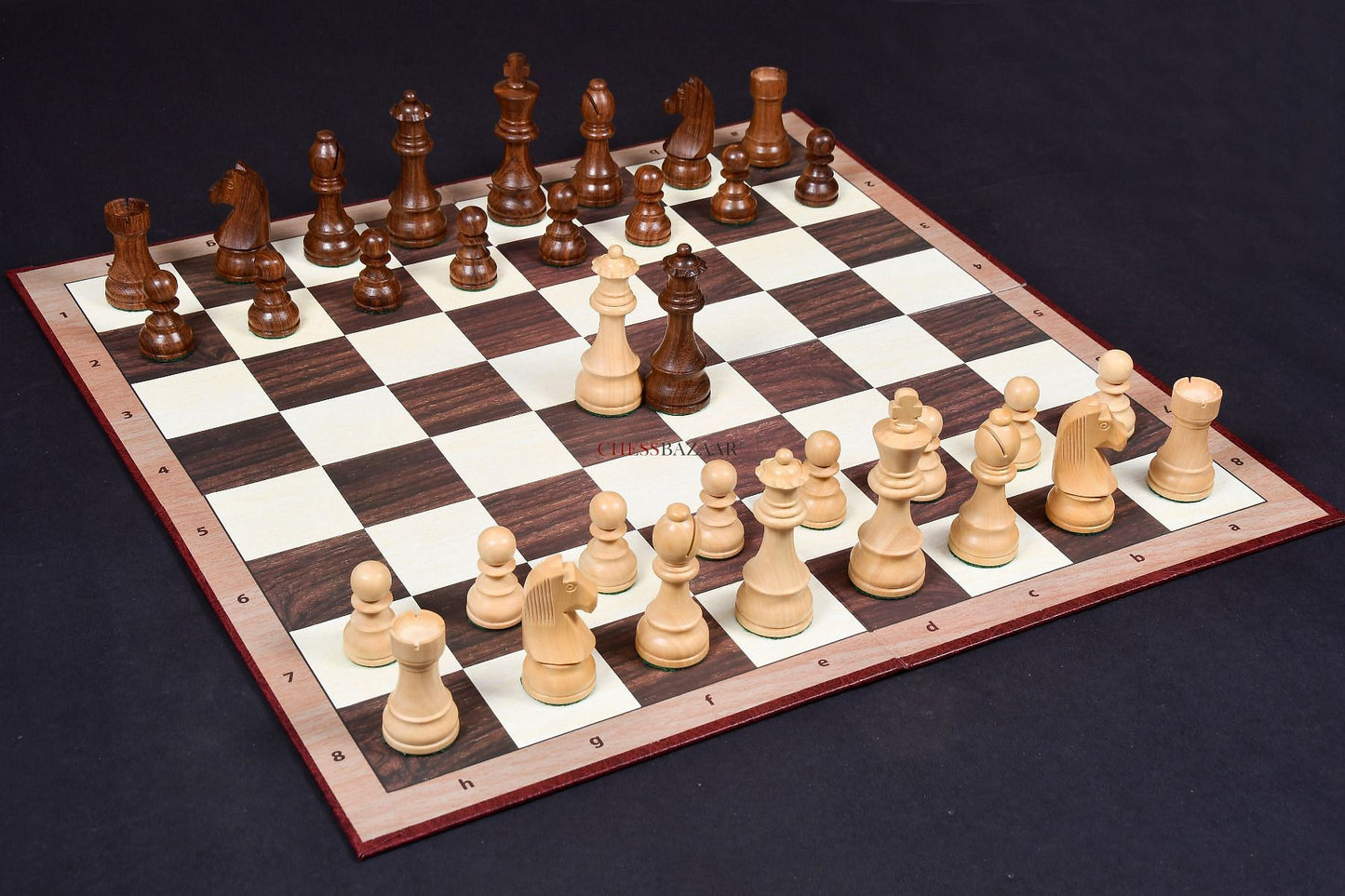 Tournament Series Staunton Chess Pieces with German Knight in Sheesham & Boxwood - 3.75" King