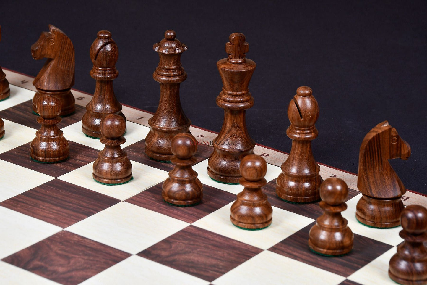 Tournament Series Staunton Chess Pieces with German Knight in Sheesham & Boxwood - 3.75" King