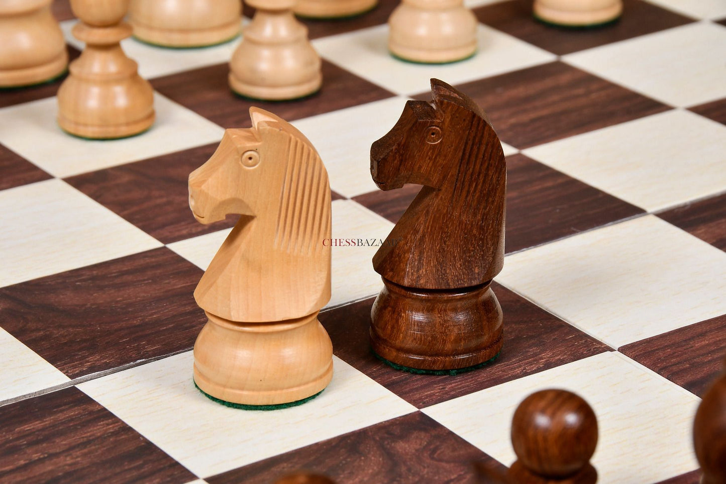 Tournament Series Staunton Chess Pieces with German Knight in Sheesham & Boxwood - 3.75" King