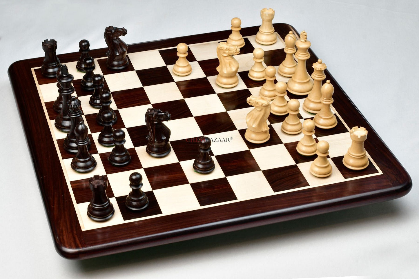Combo of Desert Gold Staunton Series Chess Pieces in Rosewood & Box Wood With Board & Box- 4.0" King