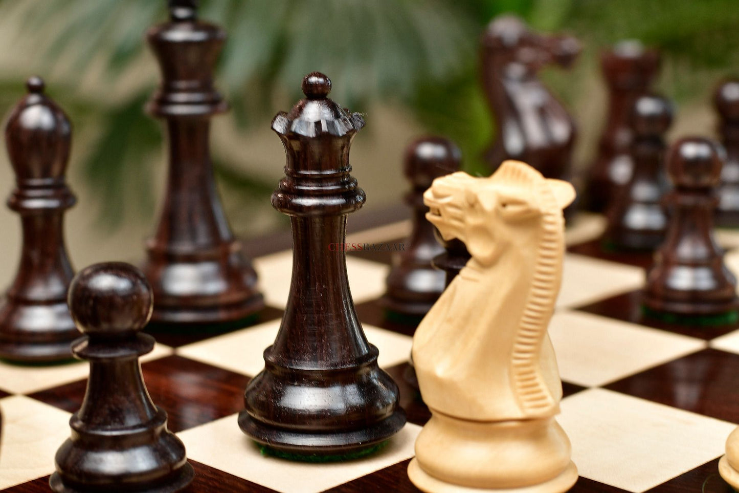 Combo of Desert Gold Staunton Series Chess Pieces in Rosewood & Box Wood With Board & Box- 4.0" King