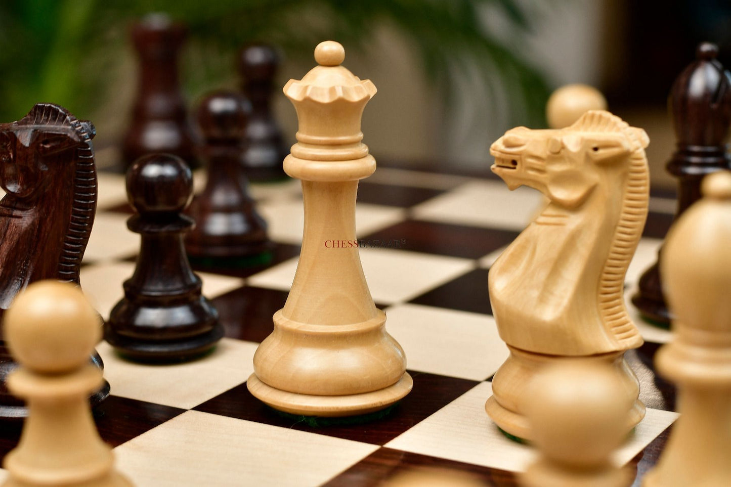 Combo of Desert Gold Staunton Series Chess Pieces in Rosewood & Box Wood With Board & Box- 4.0" King