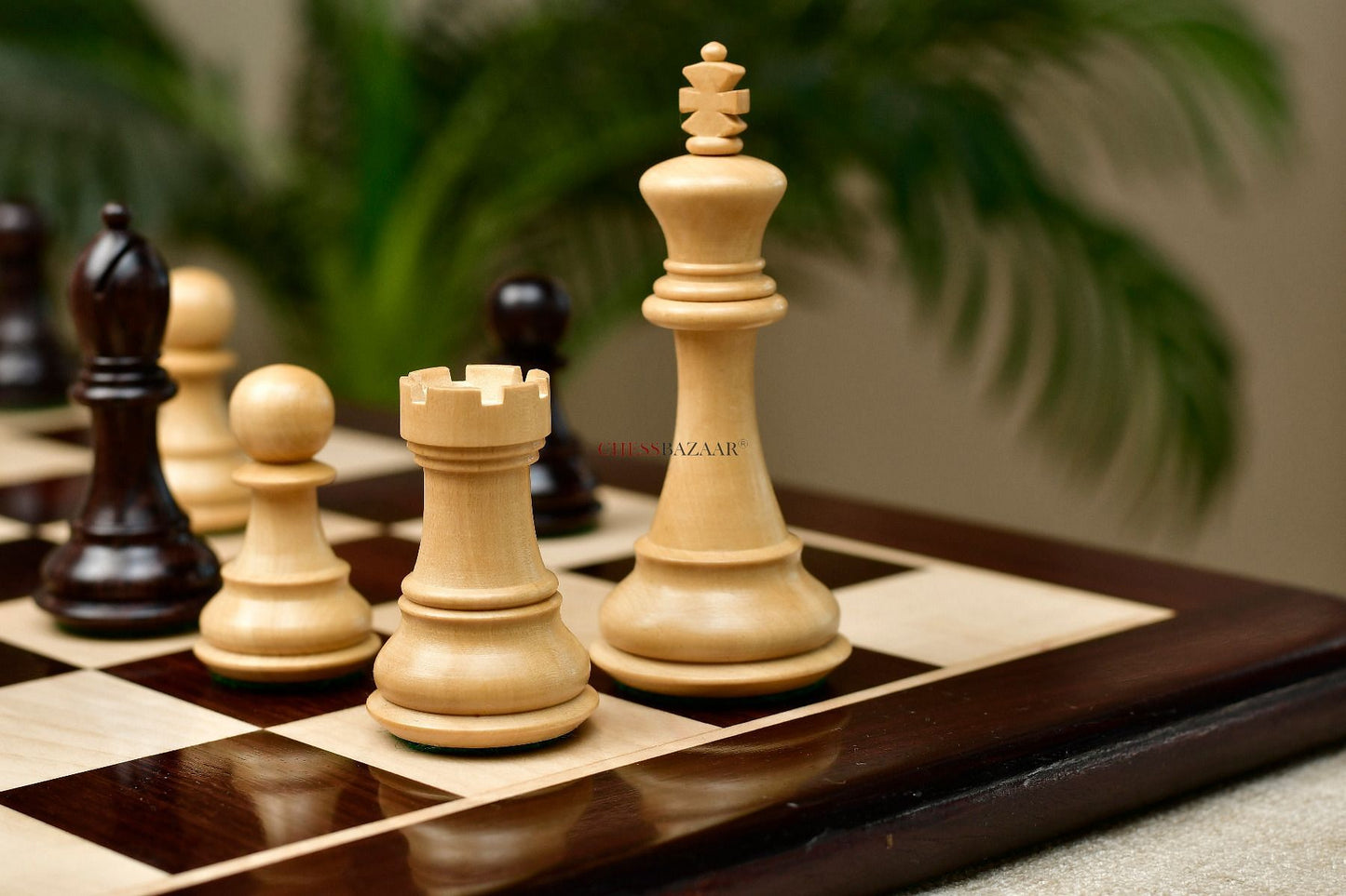 Combo of Desert Gold Staunton Series Chess Pieces in Rosewood & Box Wood With Board & Box- 4.0" King