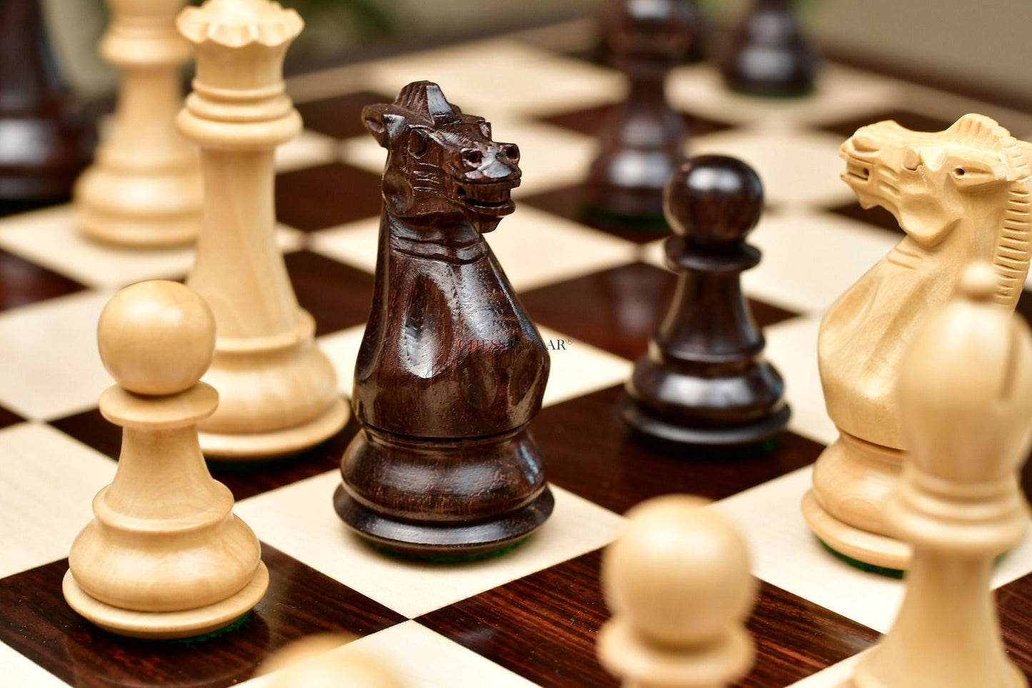 Combo of Desert Gold Staunton Series Chess Pieces in Rosewood & Box Wood With Board & Box- 4.0" King