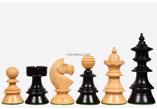 Reproduced Antique Series Austrian Coffee House Old Vienna Chess Pieces in Dyed Box Wood - 4.2" King