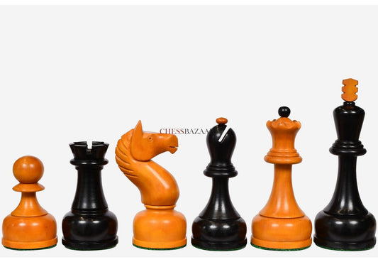 The 1961 Soviet Championship Weighted Wooden Chess Pieces in Ebonized Wood & Antique Box Wood - 4” King