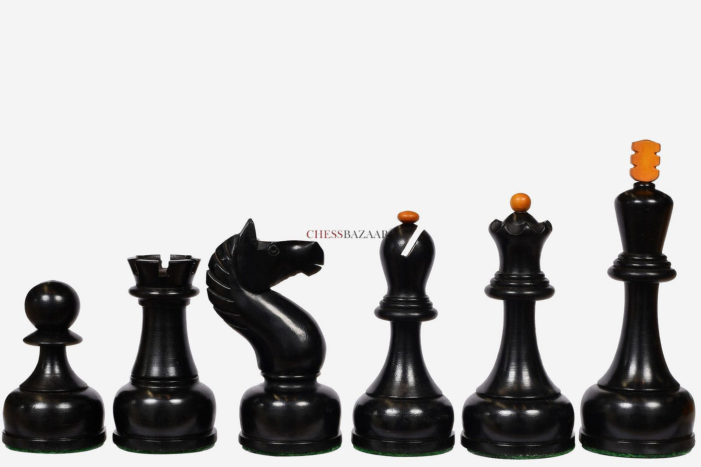 The 1961 Soviet Championship Weighted Wooden Chess Pieces in Ebonized Wood & Antique Box Wood - 4” King