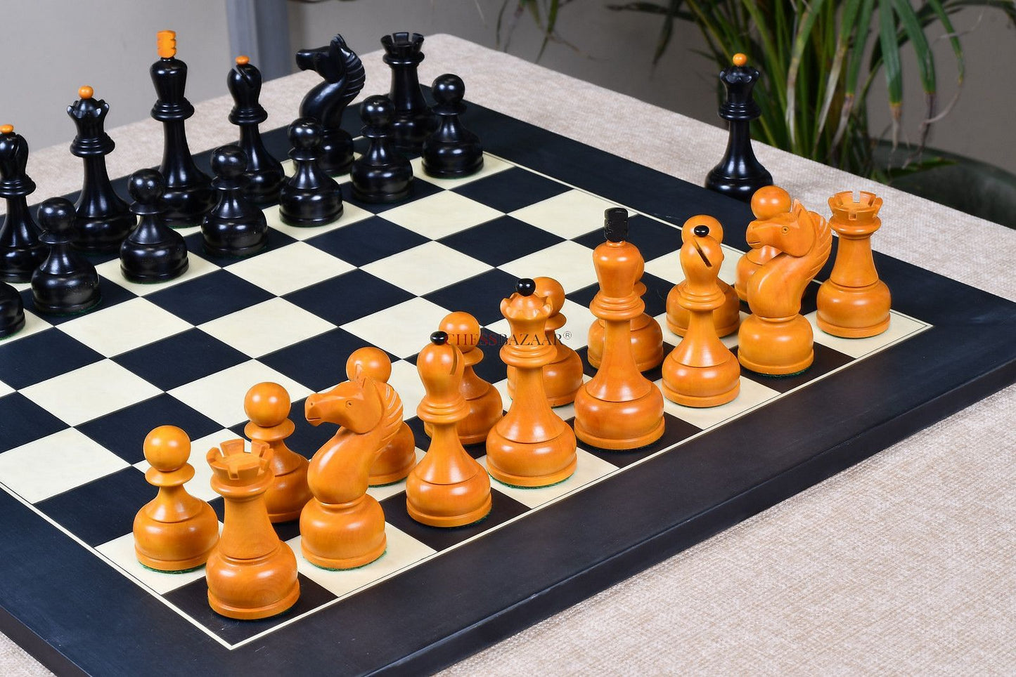 The 1961 Soviet Championship Weighted Wooden Chess Pieces in Ebonized Wood & Antique Box Wood - 4” King