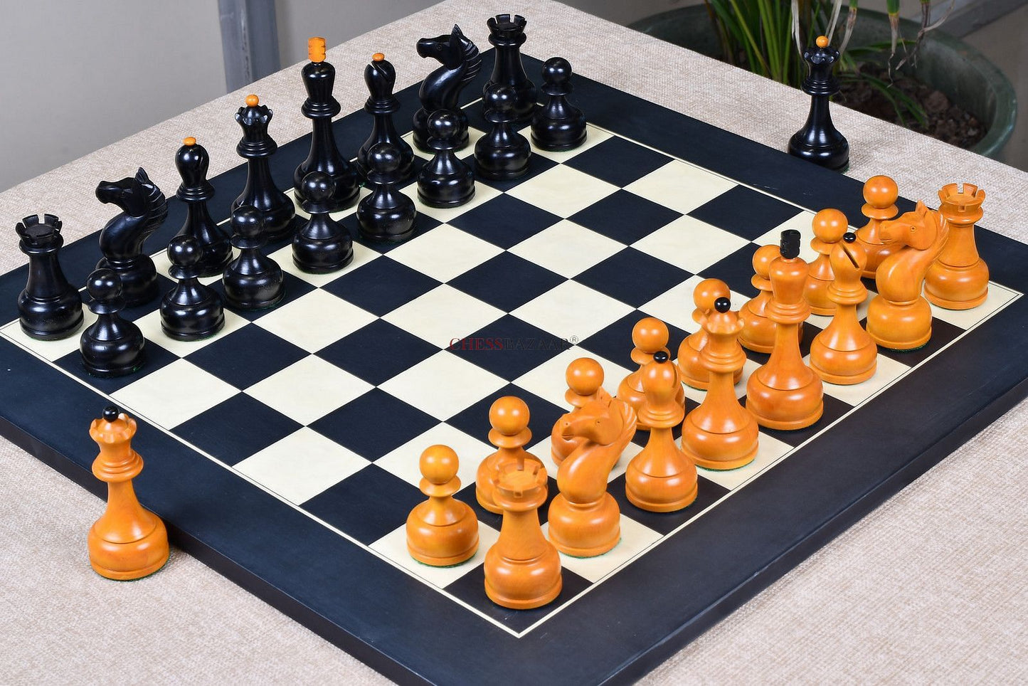 The 1961 Soviet Championship Weighted Wooden Chess Pieces in Ebonized Wood & Antique Box Wood - 4” King