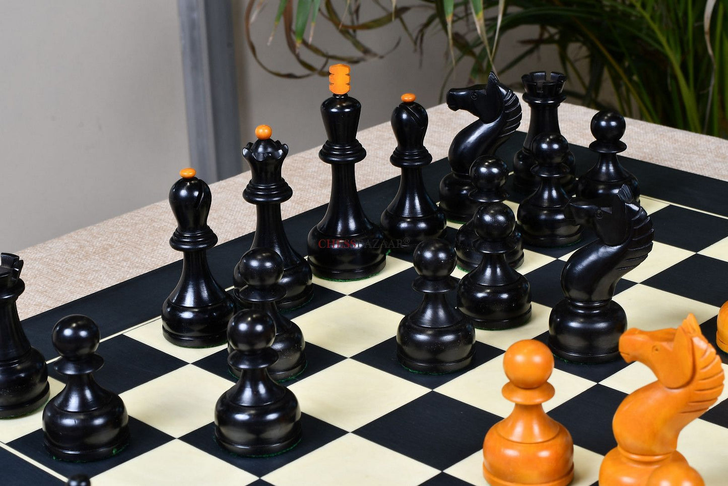 The 1961 Soviet Championship Weighted Wooden Chess Pieces in Ebonized Wood & Antique Box Wood - 4” King