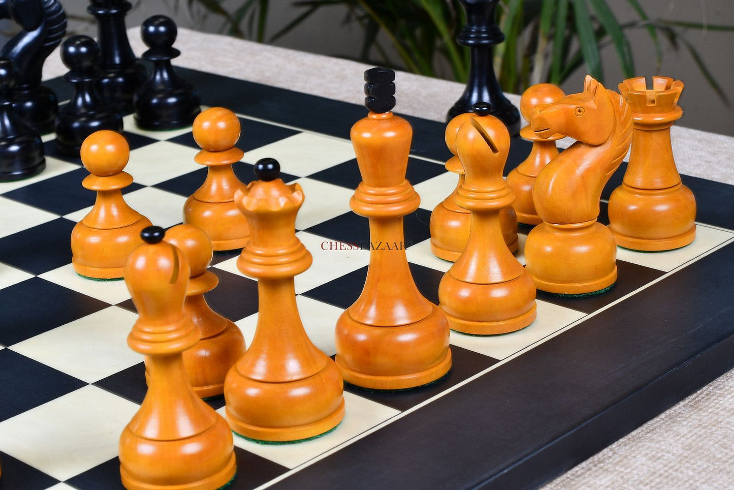 The 1961 Soviet Championship Weighted Wooden Chess Pieces in Ebonized Wood & Antique Box Wood - 4” King